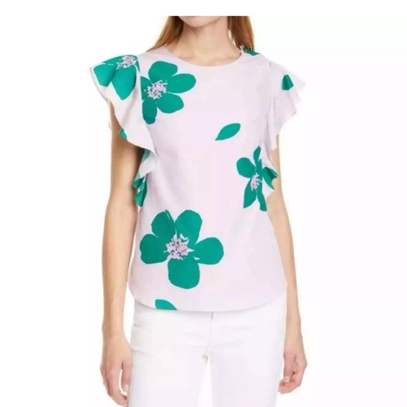 kate spade Tops - Kate spade collection pink green flower open back shirt top sz 14